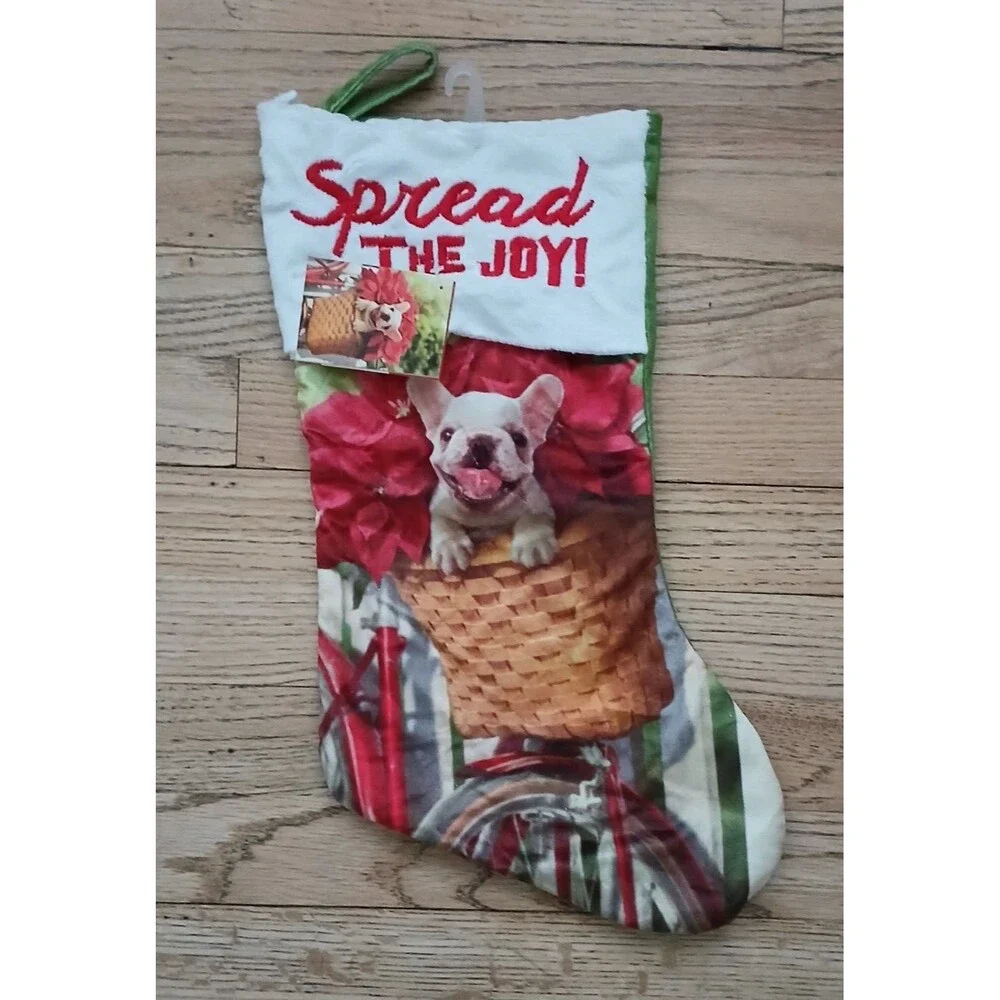 NEW 18” Avanti Christmas Stocking French Frenchie Bulldog Dog Spread The Joy - Picture 1 of 5